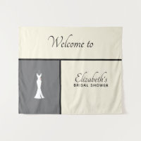 Elegant White Gown on Grey - Stylish Bridal Shower