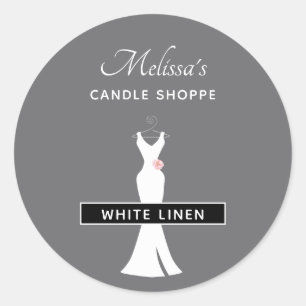 Elegant White Gown on Grey - Stylish Candle Scent Classic Round Sticker