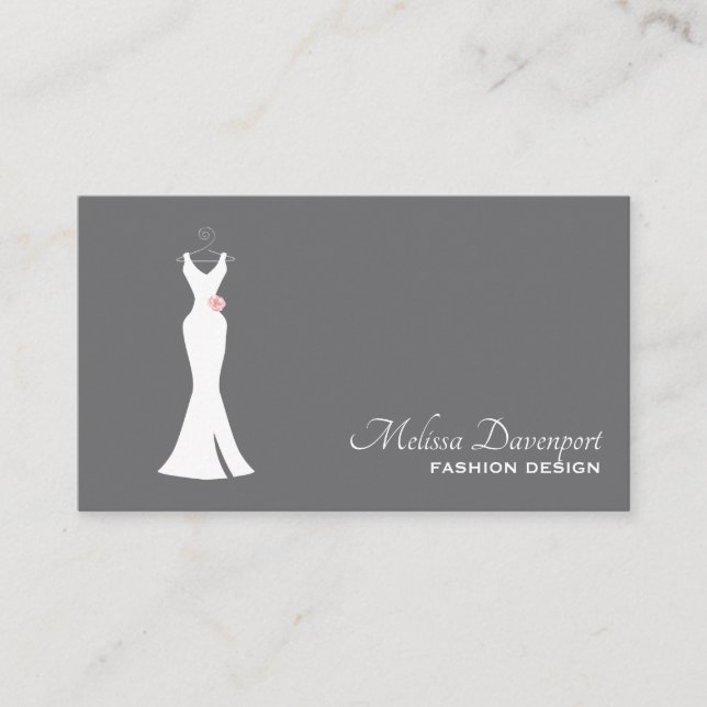 Elegant White Gown on Grey - Stylish Minimalist Business Card (Front)