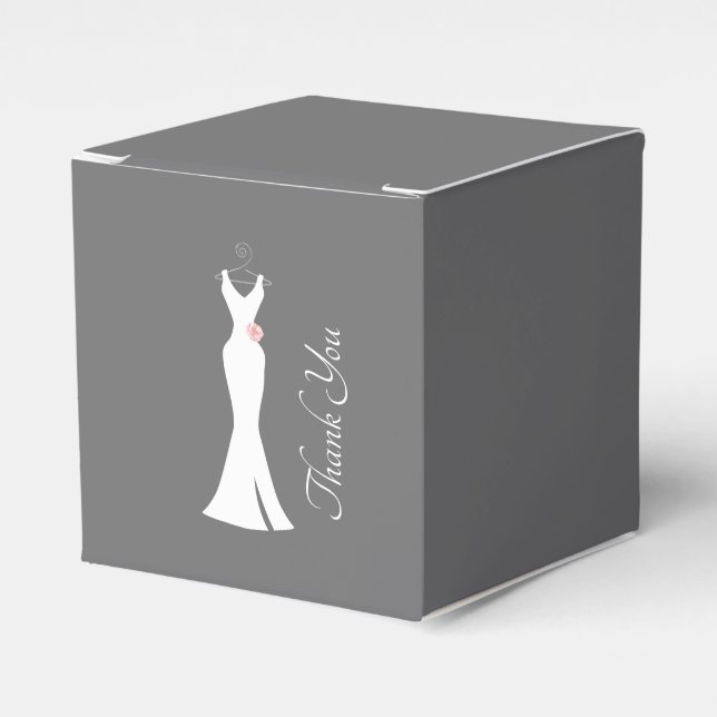 Elegant White Gown on Grey - Stylish Simple Design Favour Box (Front Side)
