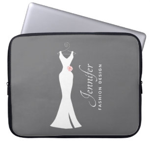 Elegant White Gown on Grey - Stylish Simple Design Laptop Sleeve
