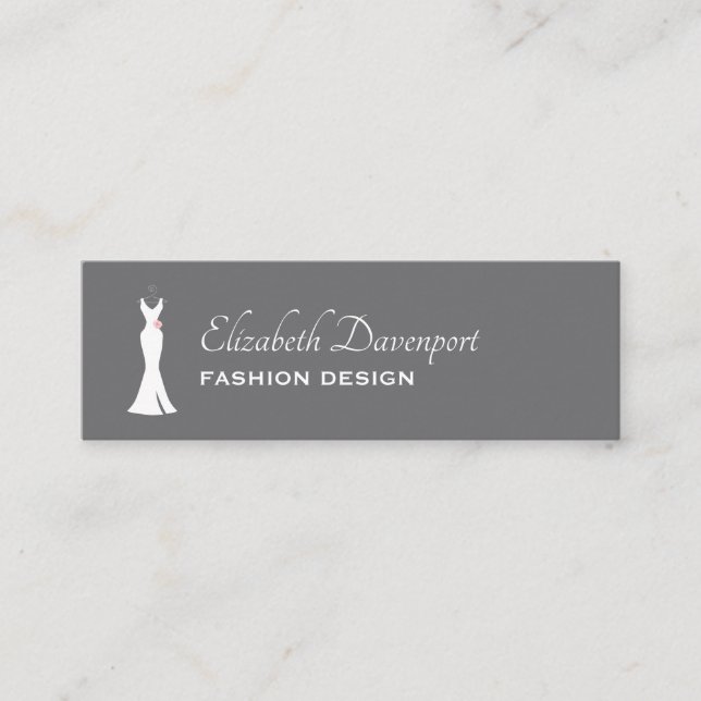 Elegant White Gown on Grey - Stylish Simple Design Mini Business Card (Front)