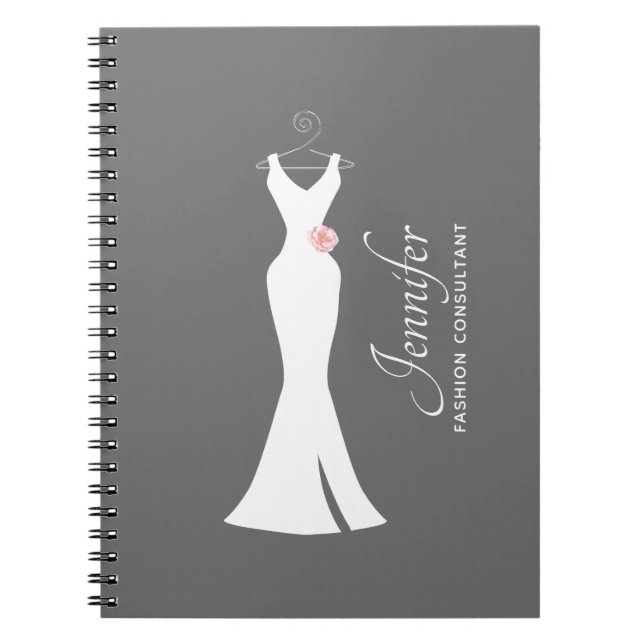 Elegant White Gown on Grey - Stylish Simple Design Notebook (Front)