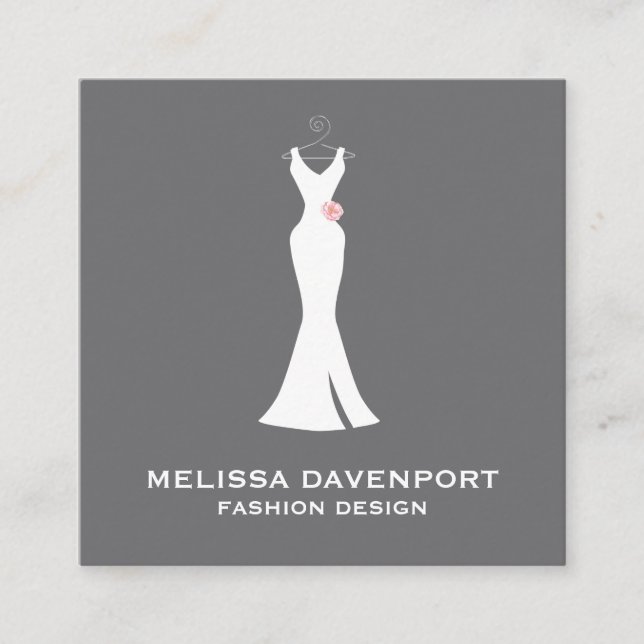 Elegant White Gown on Grey - Stylish Simple Design Square Business Card (Front)