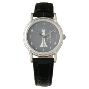 Elegant White Gown on Grey - Stylish Simple Design Watch