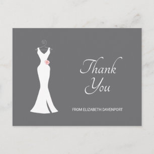 Elegant White Gown on Grey - Stylish Thank You Postcard