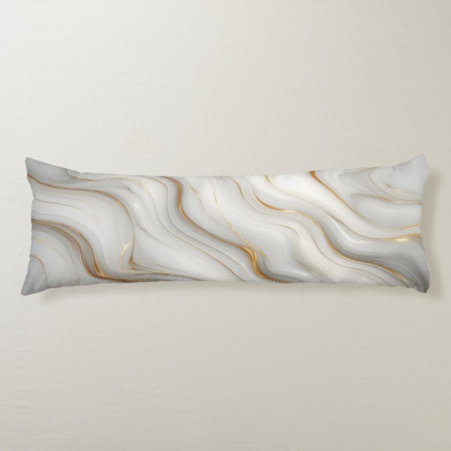 Elegant White Gray Gold Marble Pattern Design  Body Cushion (Front)