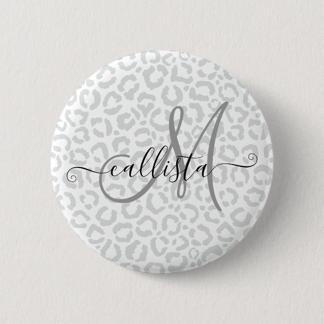 Elegant White Gray Leopard Cheetah Animal Print 6 Cm Round Badge (Front)