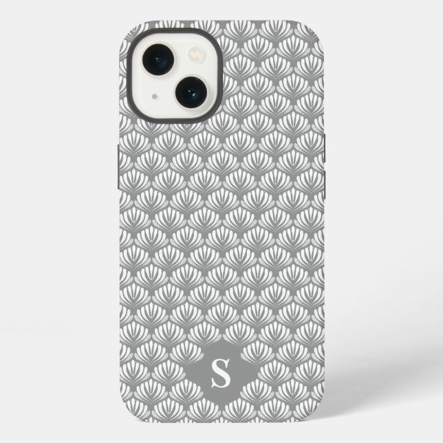 Elegant White Gray Retro Floral Pattern Monogram iPhone Case (Back)