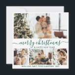 Elegant White Green 4 Photo Collage Christmas Holiday Card<br><div class="desc">Elegant Calligraphy Minimalist White and Green 4 Photo Collage Merry Christmas Script Holiday Card. This festive, minimalist, whimsical four (4) photo holiday card template features a pretty photo collage and says „Merry Christmas and Happy New Year”! The „Merry Christmas” greeting text is written in a beautiful hand lettered swirly swash-tail...</div>