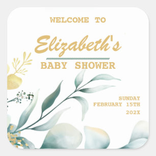Elegant White & Green Baby Shower Stickers 