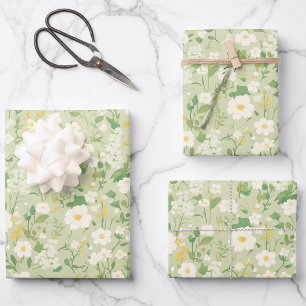 Elegant White & Green Botanical Floral Wrapping Paper Sheet
