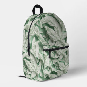 Elegant white green botanical leaf pattern printed backpack