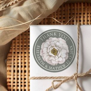 Elegant White & Green Floral Classic Round Sticker