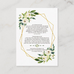 Elegant White Green Floral Gold Frame Details Enclosure Card