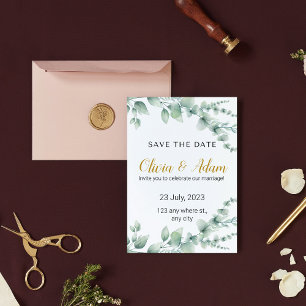 Elegant White & Green Floral Watercolor Save the D Invitation