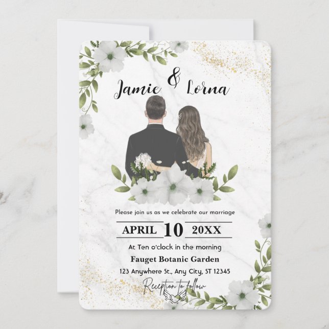 Elegant White & Green Floral Watercolor Wedding  Invitation (Front)
