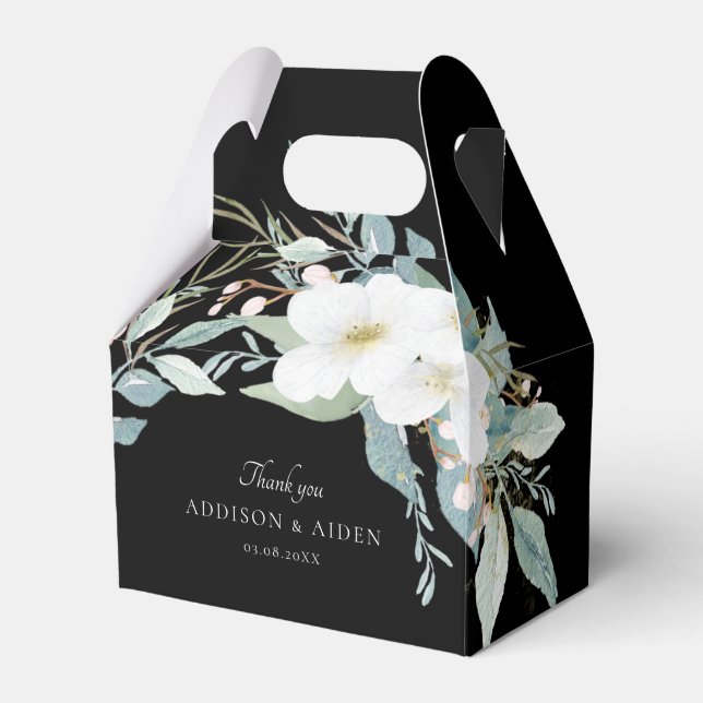 Elegant White Green Floral Wedding Favour Box (Front Side)
