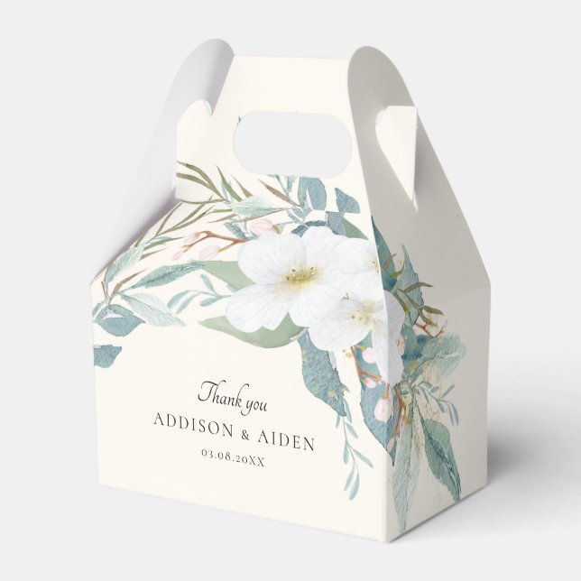 Elegant White Green Floral Wedding Favour Box (Front Side)