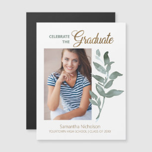 Elegant White Green Leaves Graduation Photo