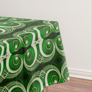 Elegant white green mirrored spiral pattern tablecloth