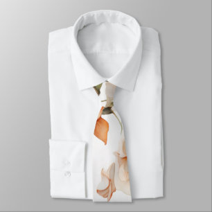 Elegant white green orange boho watercolor floral  tie