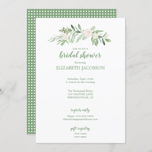 Elegant White & Green Rose Floral Bridal Shower Invitation