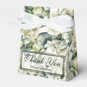 Elegant white green watercolor floral hydrangeas favour box