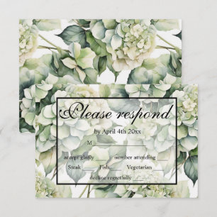 Elegant white green watercolor floral hydrangeas RSVP card