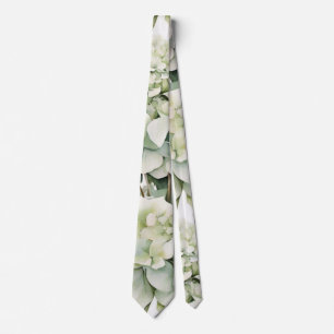 Elegant white green watercolor floral hydrangeas tie