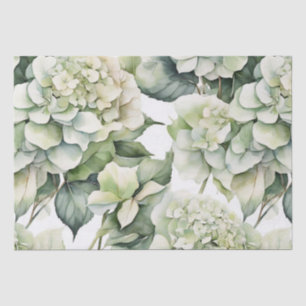 Elegant white green watercolor floral hydrangeas tissue paper