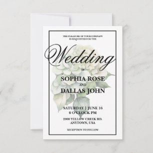 Elegant white green watercolor floral Wedding Invitation