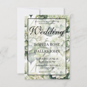Elegant white green watercolor floral Wedding Invitation