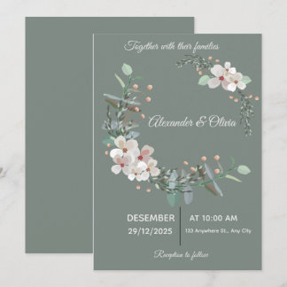 Elegant White & Green Wedding Invitation