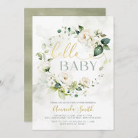 Elegant White Greenery Floral Hello Baby Shower