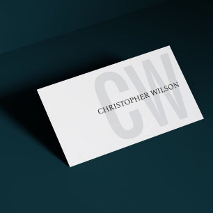 Elegant White Grey Black Bold Monogram Consultant Business Card