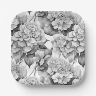 Elegant white grey black floral watercolor  paper plate
