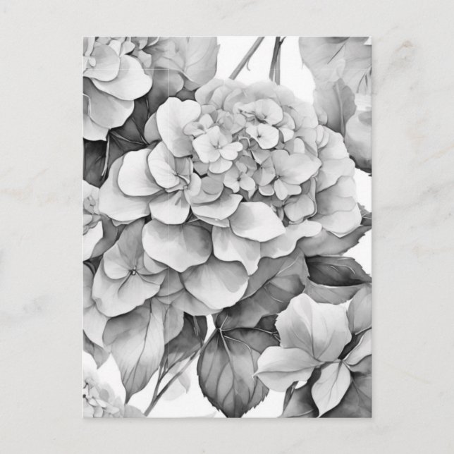 Elegant white grey black floral watercolor  postcard (Front)