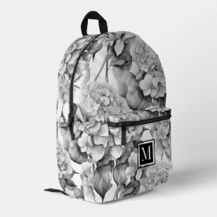 Elegant white grey black floral watercolor printed backpack