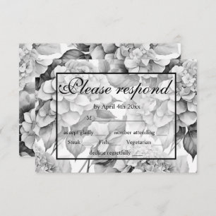 Elegant white grey black floral watercolor RSVP card