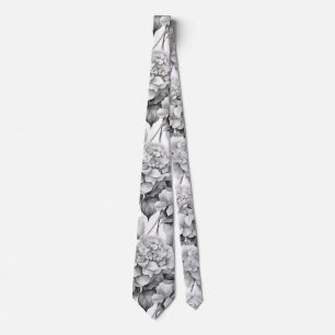 Elegant white grey black floral watercolor  tie