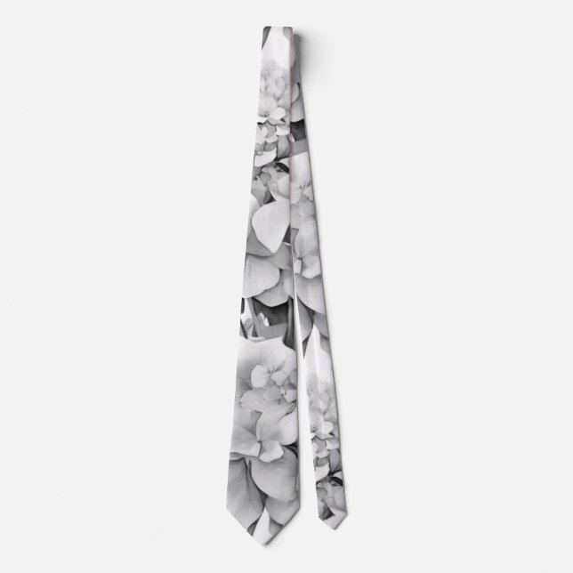 Elegant white grey black floral watercolor  tie (Front)