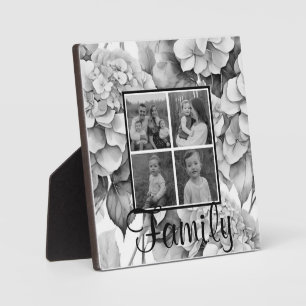 Elegant white grey black watercolor floral plaque