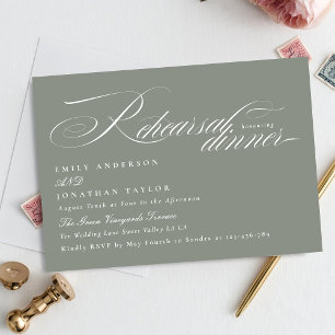 Elegant White Grey Calligraphy Rehearsal Dinner Enclosure Card