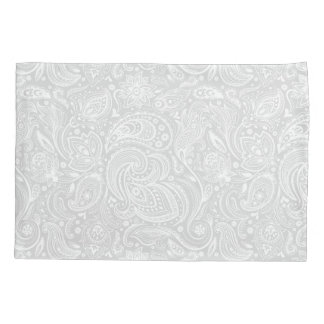 Elegant White & Grey Floral Paisley Pattern Pillowcase
