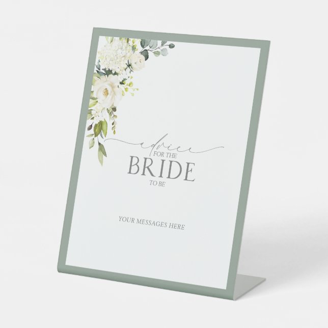 Elegant White Grey Green Advice To The Bride Pedestal Sign (Front)