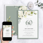 Elegant White Grey Green Floral 60th Birthday Invitation<br><div class="desc">Say hello to your 60th in style with this gorgeous Elegant White Grey Green Floral Script 60th Birthday Invitation! Featuring an exquisite bouquet of soft white grey green flowers and botanical greenery, this luxurious card sets the perfect tone for your special celebration. The elegant hand lettered calligraphy offers sophistication and...</div>