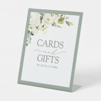 Elegant White Grey Green Floral Cards & Gifts