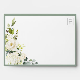 Elegant White Grey Green Floral Watercolor Envelop Envelope