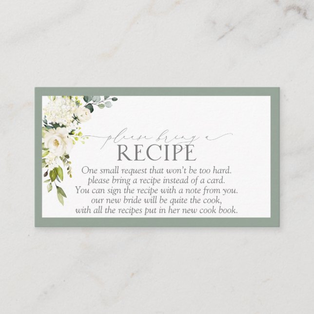 Elegant White Grey Green Please Bring A Recipe Enclosure Card (Front)